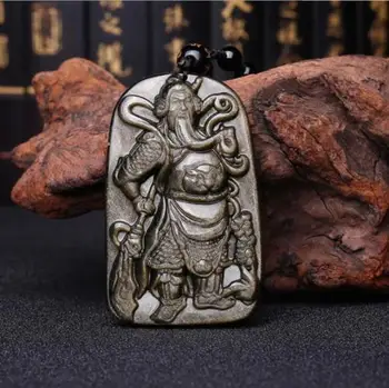 

Koraba Fine Jewelry China Natural Golden Obsidian Jade Guan Gong Guan Yu Pendant Necklace Amulet Free Shipping