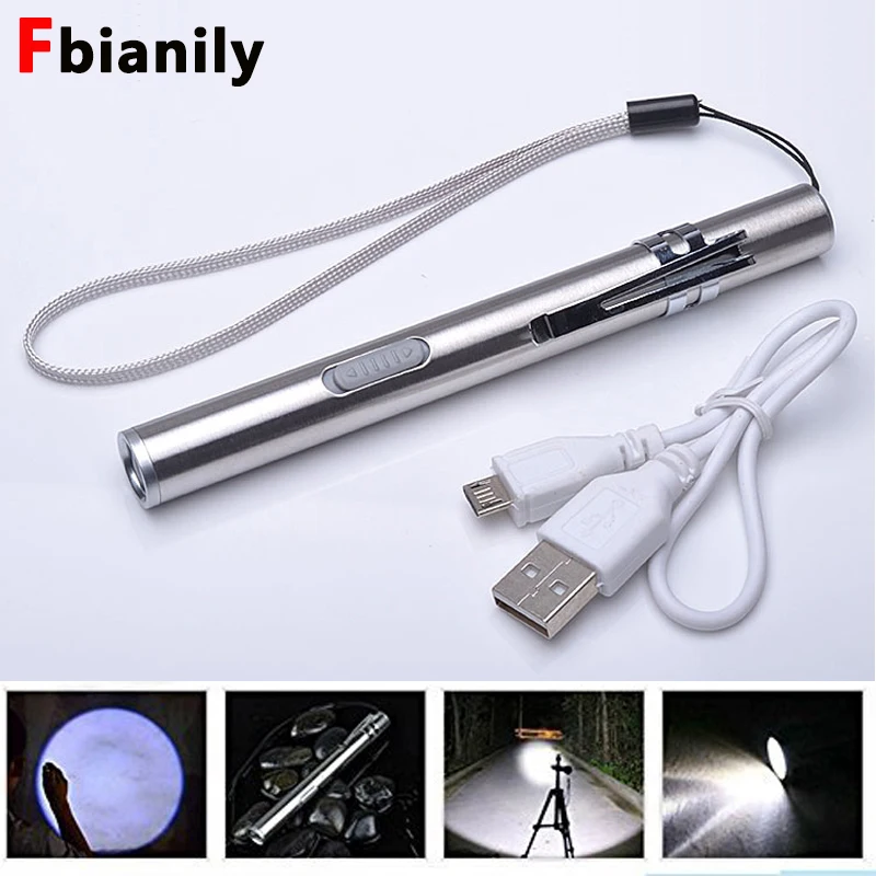 Карманный тактический флэш-светильник фонарь светодиодный Ручка USB Перезаряжаемый встроенный Аккумулятор ручка светильник с металлическим зажимом и usb-кабелем