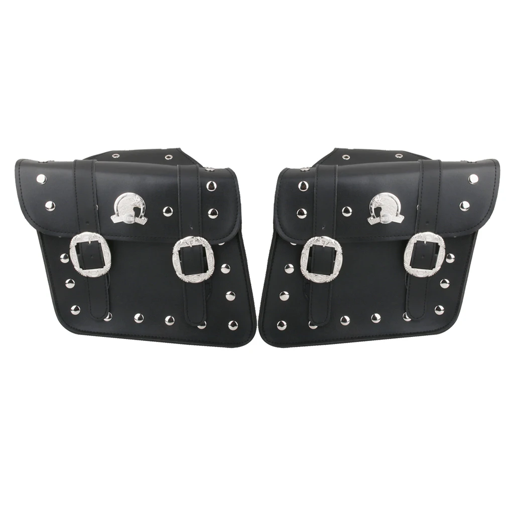 

Pack of 2 Black PU Leather Motorcycle Saddlebags Saddle Bag Pannier Luggage Waterproof Left/Right Rear Seat for Harley