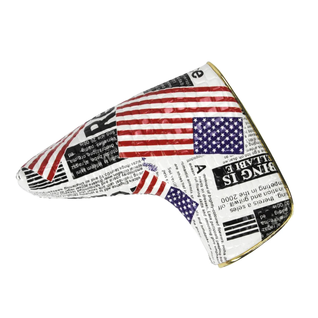 Perfeclan Vintage Golf Cover Blade Putter Headcover Protective Bag Sleeve with Magnetic Closure USA Flag Newspaper Image