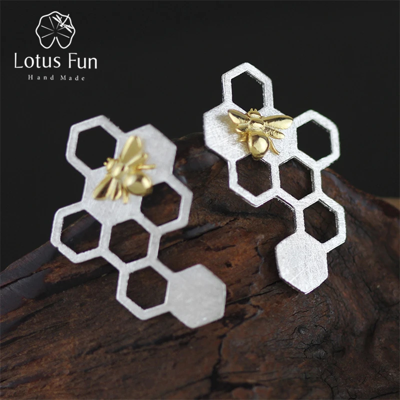 Lotus Fun Real 925 Sterling Silver Natural Creative Handmade Fine Jewelry Honeycomb Home Guard Dangle Earrings for Women Brincos | Украшения
