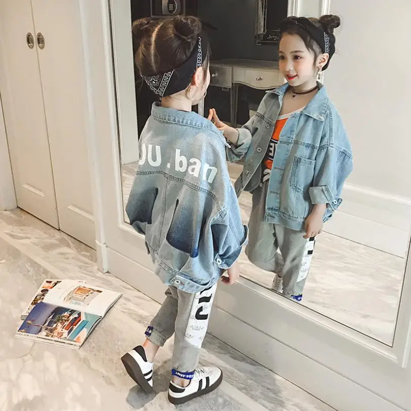 

Teenage denim coats spring autumn new fashion denim jackets for children girls big baby outerwear Unisex boy girl jacket