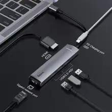 Baseus 6в1 концентратор адаптер для MacBook Pro концентратор usb type C к USB 3,0 HDMI RJ45 USB разветвитель для huawei Matebook аксессуары для компьютера