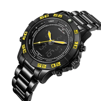 

GOLDEN HOUR Military Dual Time Digital Watch Men Stainless Steel Strap Calendar Multifunction Fashion Outdoor Top Luxury Clock