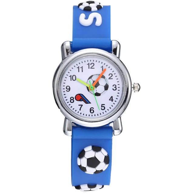 Lovely 3D Soccer Football Blue Children Watches Silicone Strap Cute Boys Girls Q Lovely 3D Soccer Football Blue Children Watches Silicone Strap Cute Boys Girls Q
