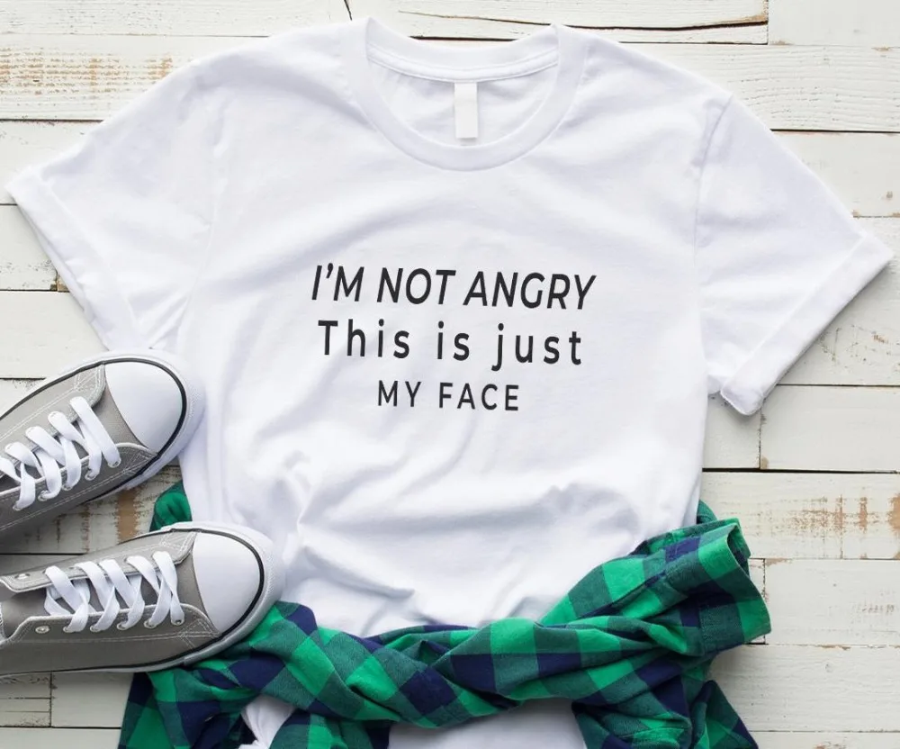 Женская футболка с надписью I'm not angry this is just my face хлопковая Повседневная