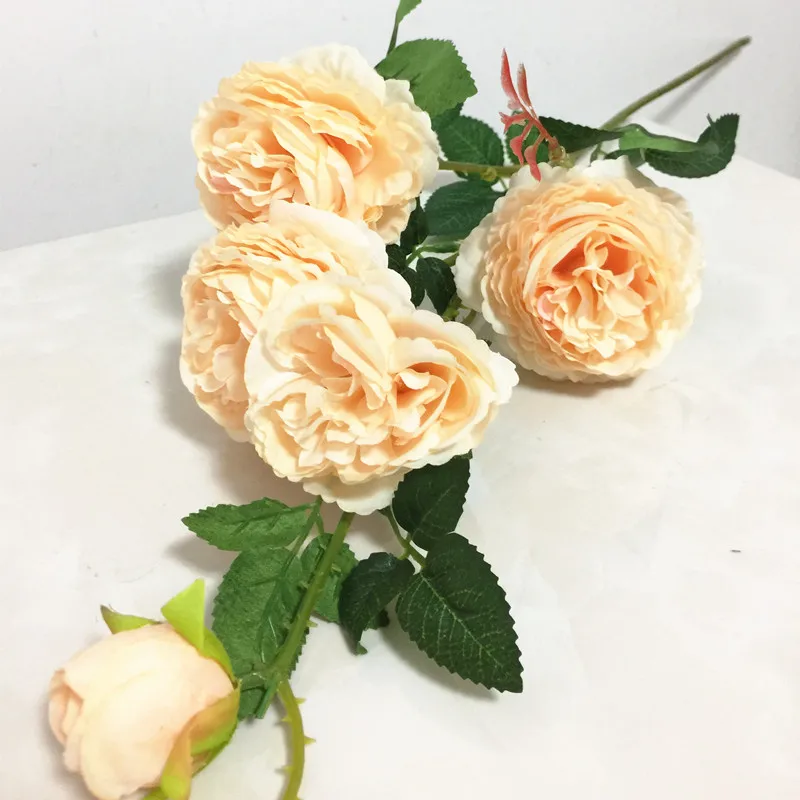 10 шт. искусственные розы шесть голов белый/розовый/фиолетовый/оранжевый/красный цвет розы стебли для Свадьбы Центральные элементы - Цвет: design 3 champagne