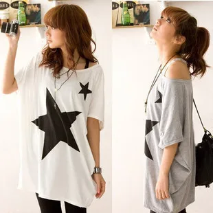 Женская хлопковая футболка с коротким рукавом свободного покроя|short sleeve t-shirt|star