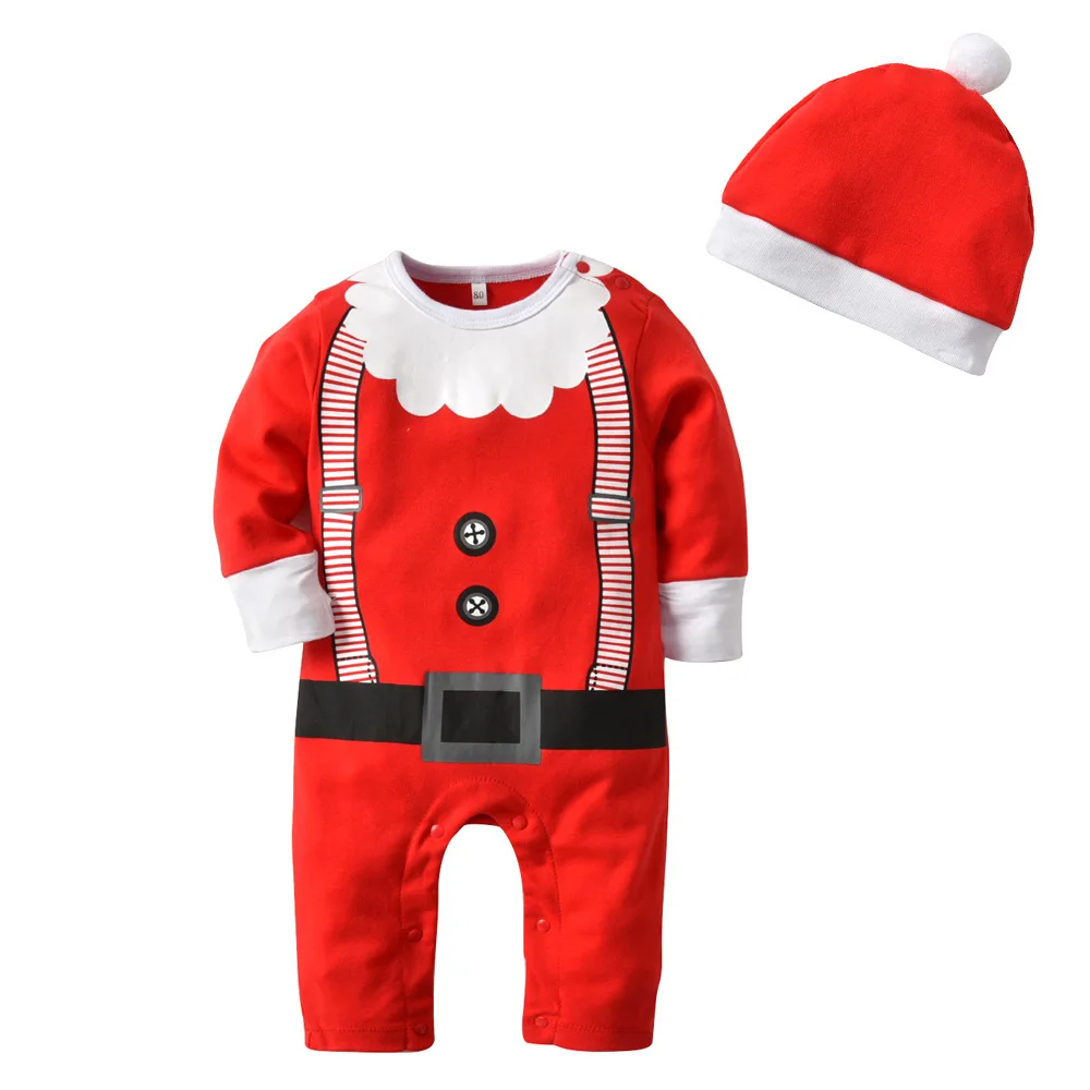 

Baby Boys Girls 2 Pieces Clothing Sets Cotton Long Sleeved Red Rompers + Hat For Newborn Baby Christmas 6-24 Months