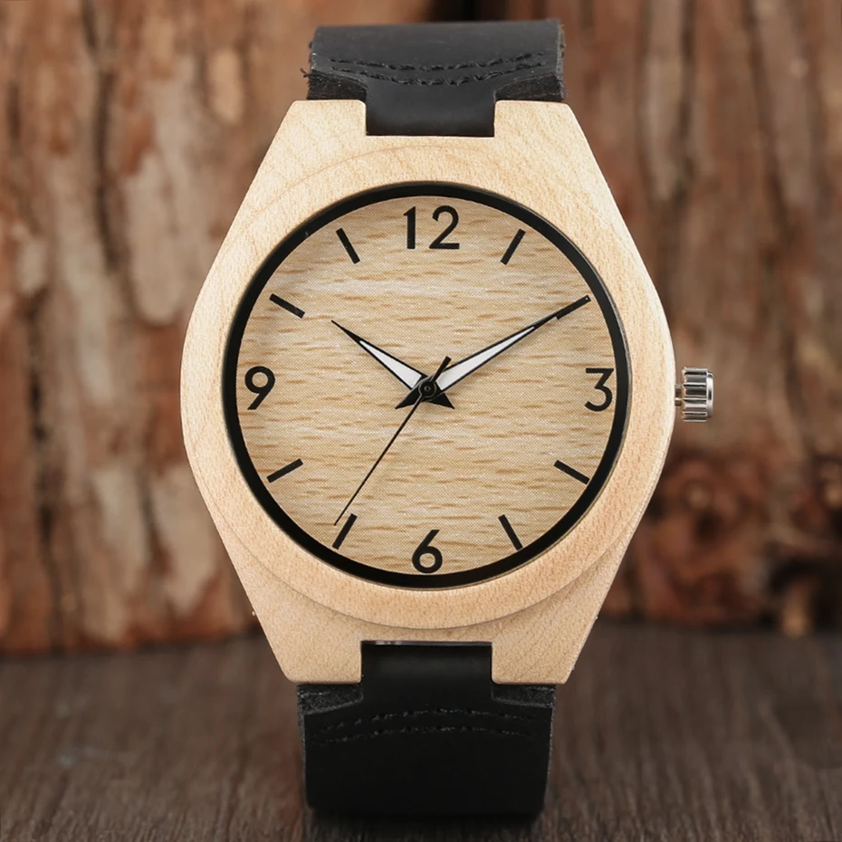 Wooden Watch Modern Trendy Mens Women Sport Watch Natural Bamboo Simple Analog Wood Quartz Hour Clock Genuine Leather Band Strap 2017 (32)