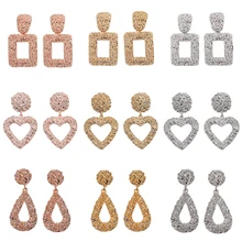 Girlgo 2019 Za Geometric Metal Square Dangle Earrings For Women Vintage Punk Heart Gold Drop Earrings Maxi Statement Jewelry
