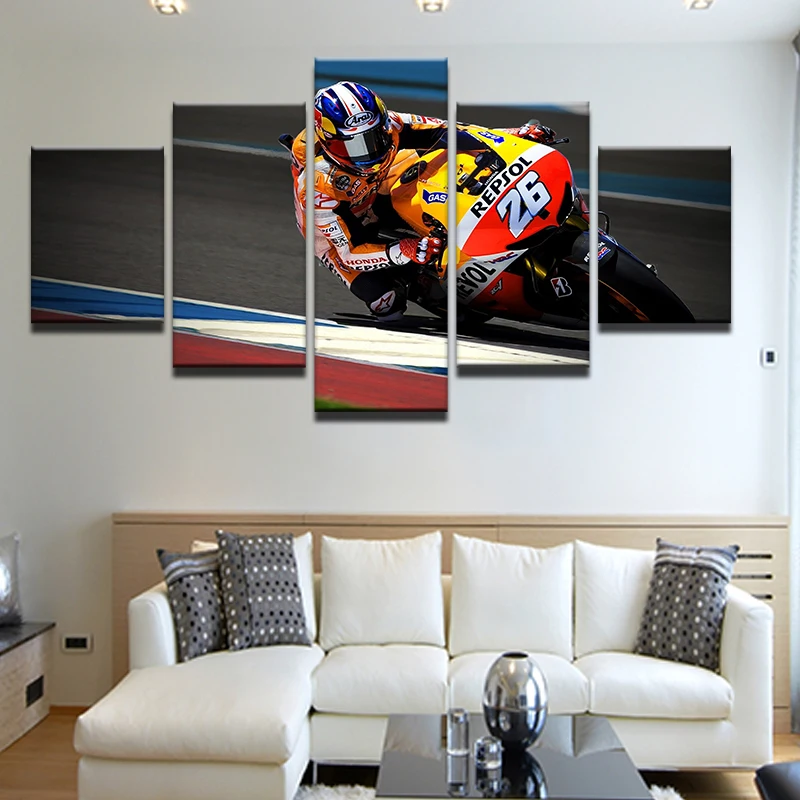 

Canvas HD Prints Pictures Modular Home Decor 5 Pieces Motorcycle Racing Painting Framework Race Moto Poster Living Room Wall Art