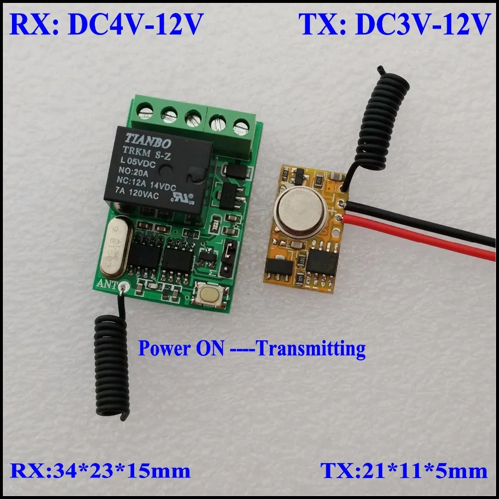 

5V 6V 7.4V 8V 9V 12V 10A Relay Contact Remote Switch Push Button Door Opener Computer Button Wireless Switch 1527 TX PCB 315 433