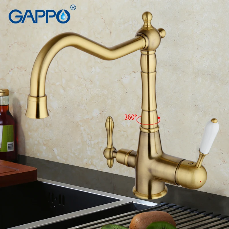 

Gappo Vintage Antique Bronze Kitchen Taps Single Hole Dual Holder Kitchen Faucet Cold and Hot Water Mixer Tap Crane G4391-4