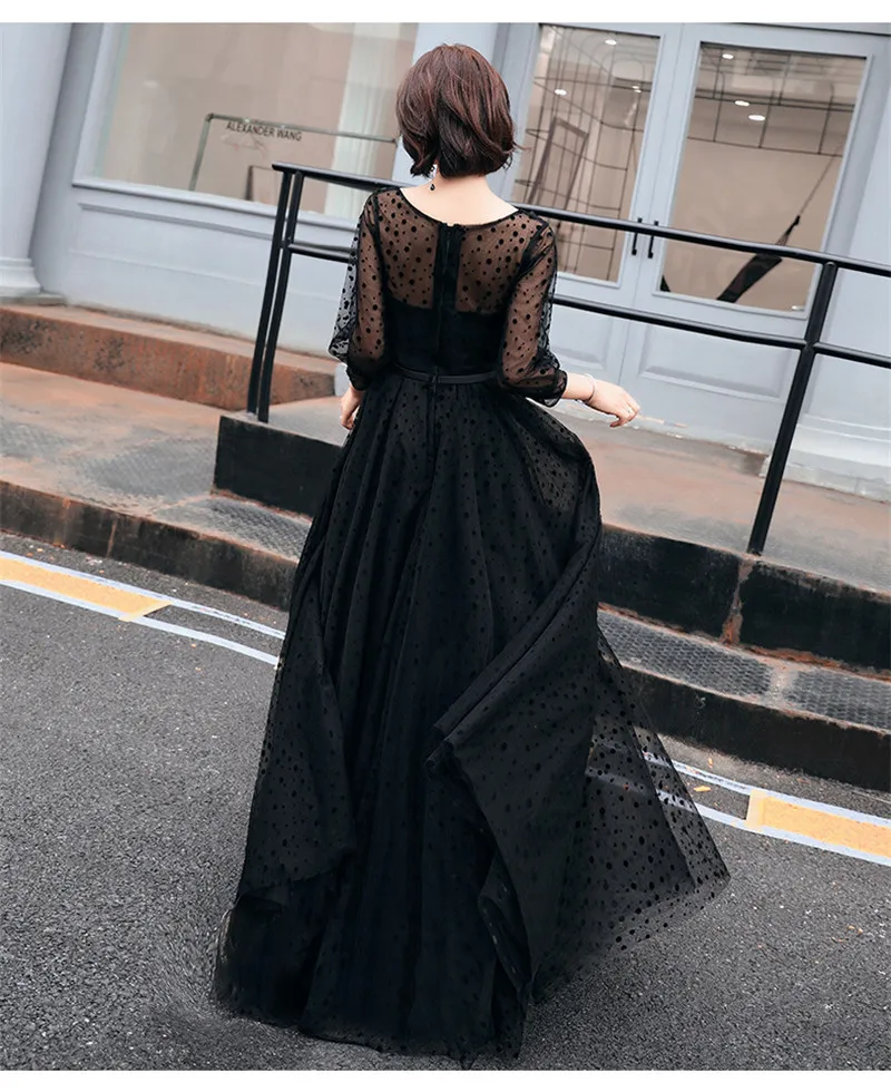 Новое модное вечернее платье с o-образным вырезом, элегантное кружевное торжественное платье для выпускного вечера, три четверти, с поясом, длина до пола, трапециевидные вечерние платья E316