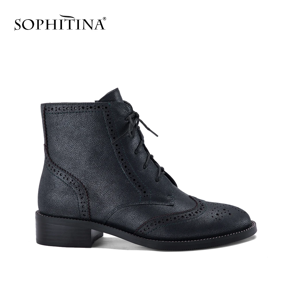 SOPHITINA/Уникальные женские ботинки ручной работы из натуральной кожи; теплая зимняя обувь черного цвета на квадратном каблуке в стиле ретро; теплые ботинки с ремешком на щиколотке; M34