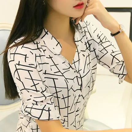 

Blouse women summer new arrivel 2019 korean professional geometric chiffon shirts stripe women sleeve vestidos WJ137