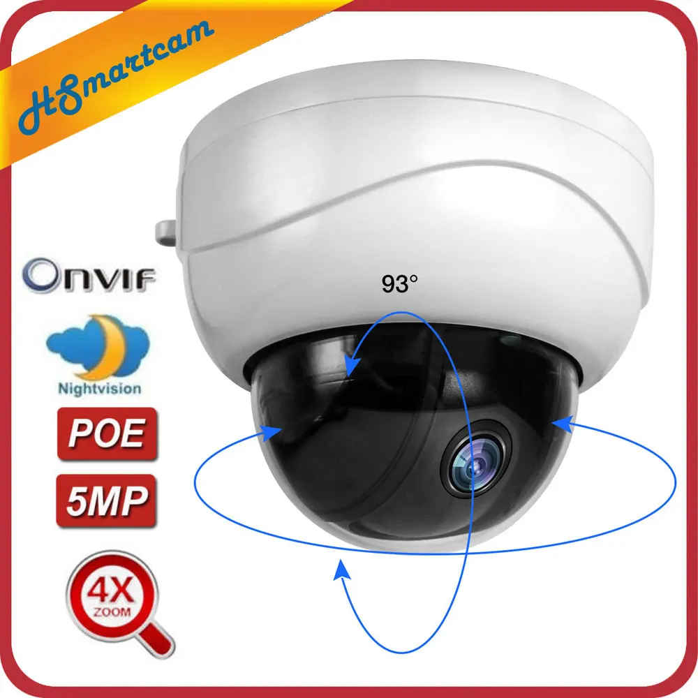  5MP POE PTZ Dome 4X Optical Zoom 2MP IP Camera Network CCTV 1080P IR Night Security RJ45 Mini HD Ca