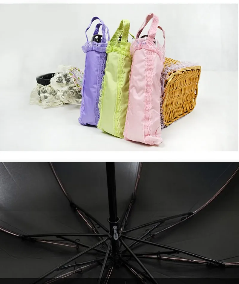 New Creative Lace Girls Umbrella Rain Women Three Fold Umbrella 8-Rib Windproof Anti-UV Black Coating Summer Sun Umbrella10