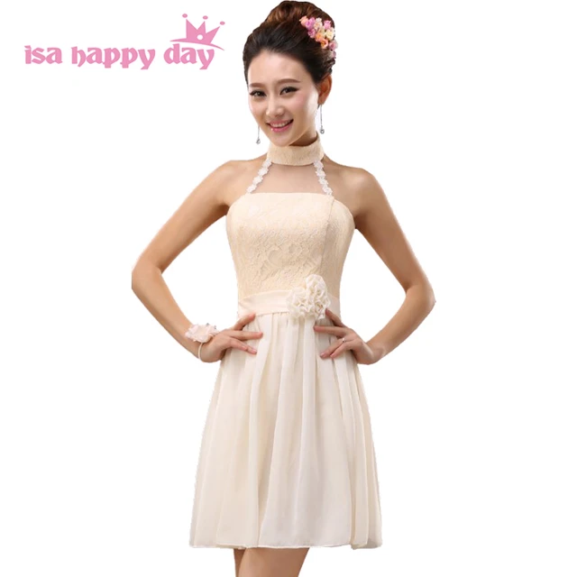 Short Halter Wedding Dress Champagne