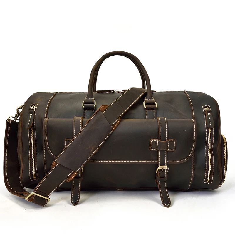 

Men Thick Leather Travel Bag With Shoe Pocket 20" New Design Real Leather Weekend Bag Vintage Crazy Horse leather Messenger Bag