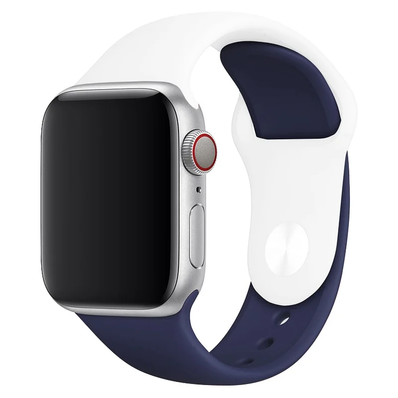 Для наручных часов iWatch, ремешок Красочный мягкий силиконовый ремешок для наручных часов Apple Watch Series 4/3/2/1 двухцветный браслет для часов 38 40 мм 42 44 мм - Цвет ремешка: White Navy