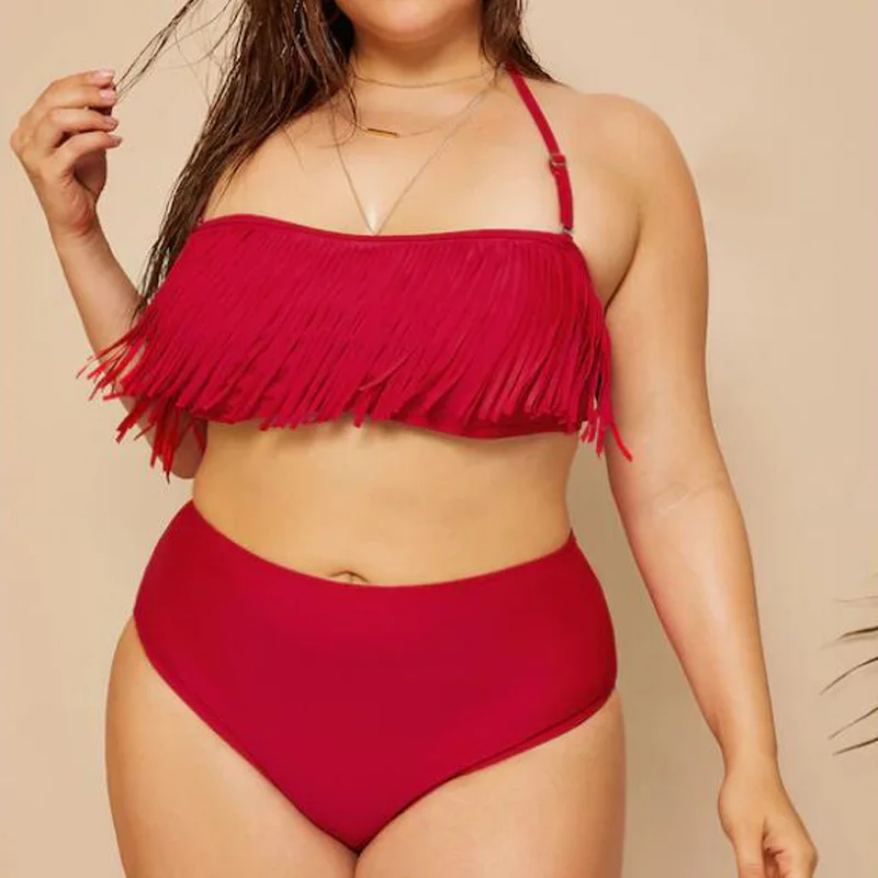 

High Waist Bikini Set Tassel Sexy Push Up women High waist Swimsuit Brazilian Plus Size L-5XL Retro Biquinis