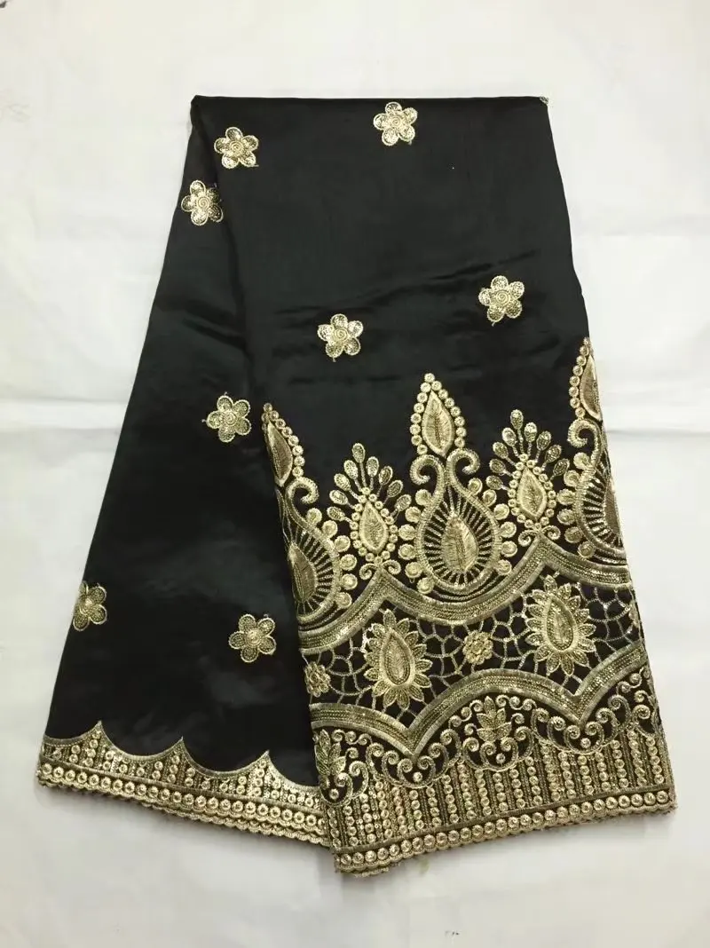 Wholesale Black Nigerian Silk Lace Fabric Sequined Embroidered