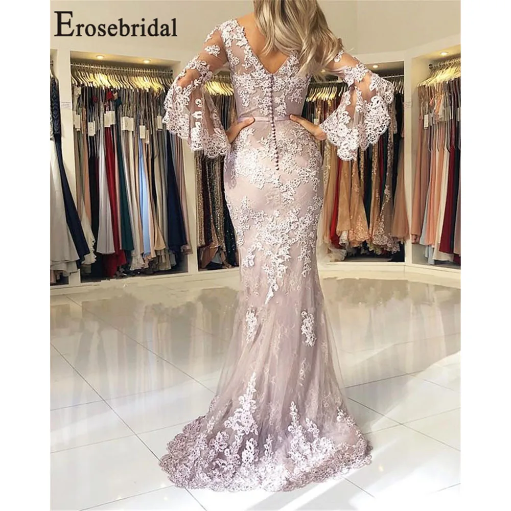 Erosebridal Новое поступление Glamorous v-образным вырезом Русалка Вечерние платья 2019 элегантные босоножки аппликации вечерние длинные платья