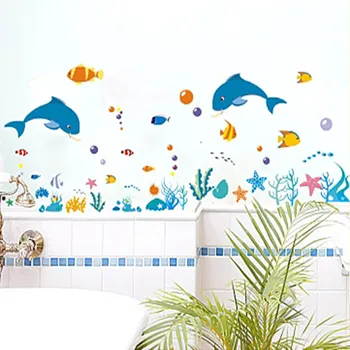

Zs Sticker 40 x 120 cm dolphin fish sea world wall stickers ocean fish shower tile stickers in the bathroom on bath bathing pool