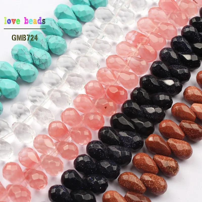 

Natural Faceted Stone Beads Blue Sand India Agates Howlite Clear Quartz Water Drop Beads 8*12mm DIY Bracelet 40pcs Beads