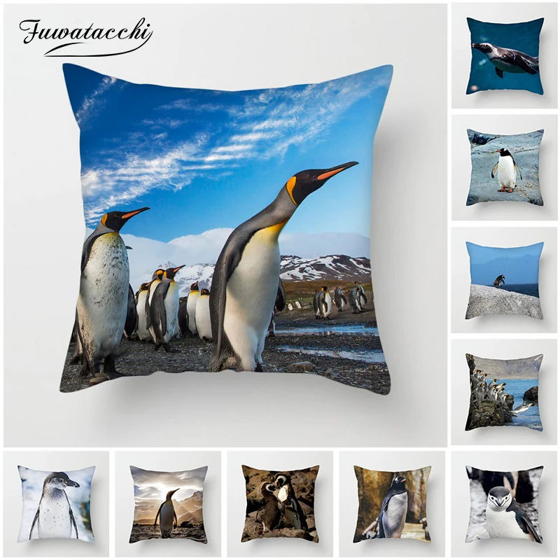 

Fuwatacchi Cute Penguin Cushion Covers South Pole Animals Throw Pillow Cover for Home Sofa Chair Decorations Painted Pillowcases