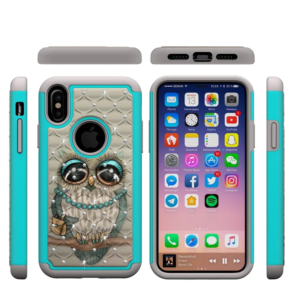 Защитный чехол для iPhone X XS Max XR 8 7 6s Plus с блестящими рисунками из плотной