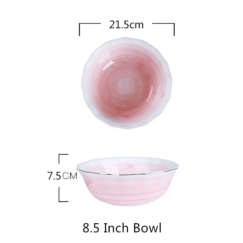 Nordic Color Changing Ceramic Plate Golden Edge Porcelain Dinner Plate Set Salad Bowl Steak Dessert Cake Tray Irregular Dishes - Цвет: 8.5 Inch Bowl Pink