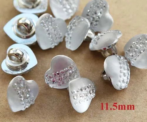 

30pcs/lot New fashion heart shape pearly-lustre rhinestone buttons white,button 11.5mm,shank button (SS-188)