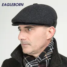 2017 Brand New Winter Woolen Ear Elderly Men Cap Thick Warm Beret Hat Classic Design Visor Cap Snapback High Quality