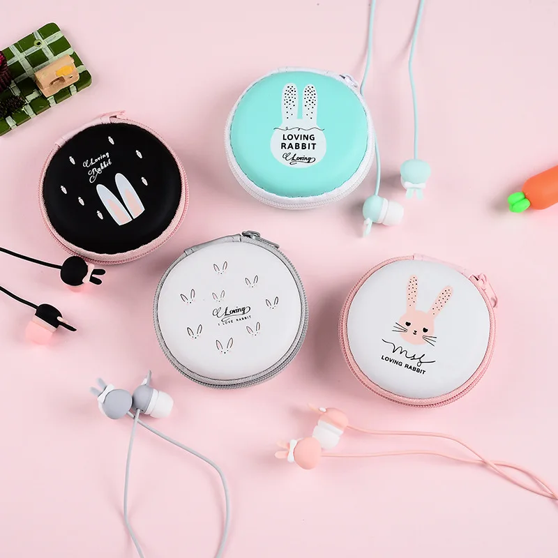 

Cute cute rabbit bow earphones Fashion cartoon storage bag voice headsets For Xiaomi Samsung iPhone Mobile Phone for kids girls