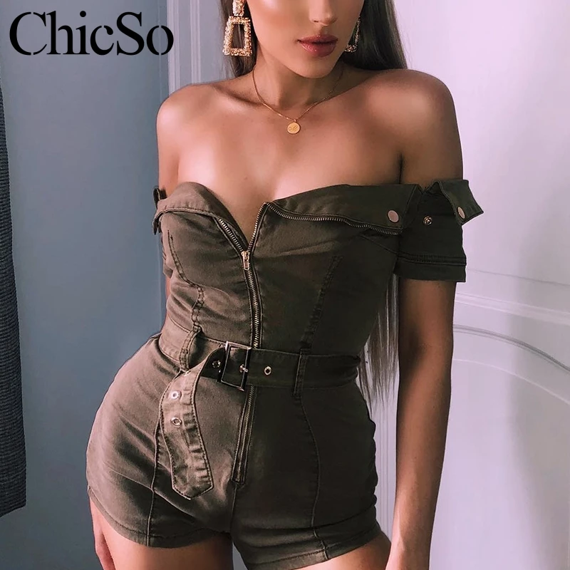 

MissyChilli Off shoulder short sleeve romper women Slim bodycon elegant overalls Spring summer sexy party club short jumpsuit