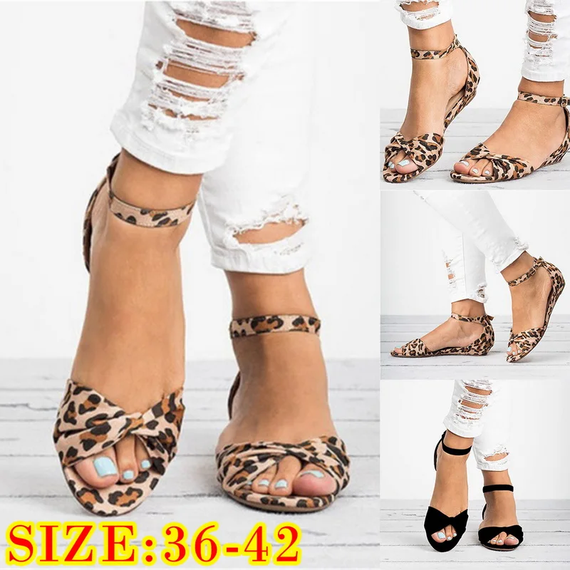 AGUTZM Leopard Print Flat Heel Women's Sandals 2019 Summer Women Shoes Summer Shoes 2019 SummerFashion Sandals Sweet