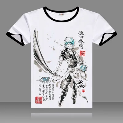 

Anime Gintama Cosplay Silver Soul t-shirt Elizabeth Sakata Gintoki men tshirt ink painting Tees Tops