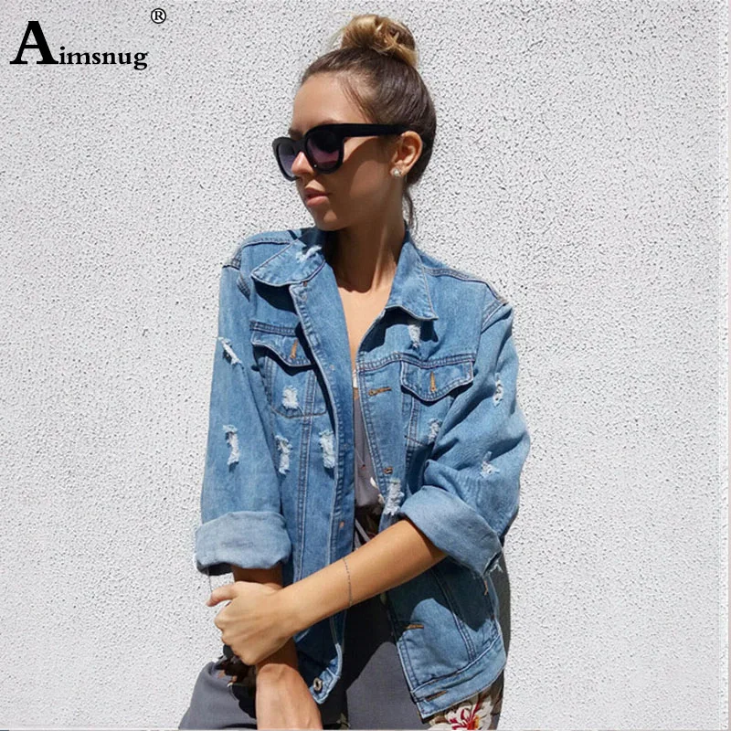 

Plus Size S-4XL Solid Turn-down Collar Jean Jacket for Women Loose Casual Blue Fashionable Coats Female outwear Denim Feminine