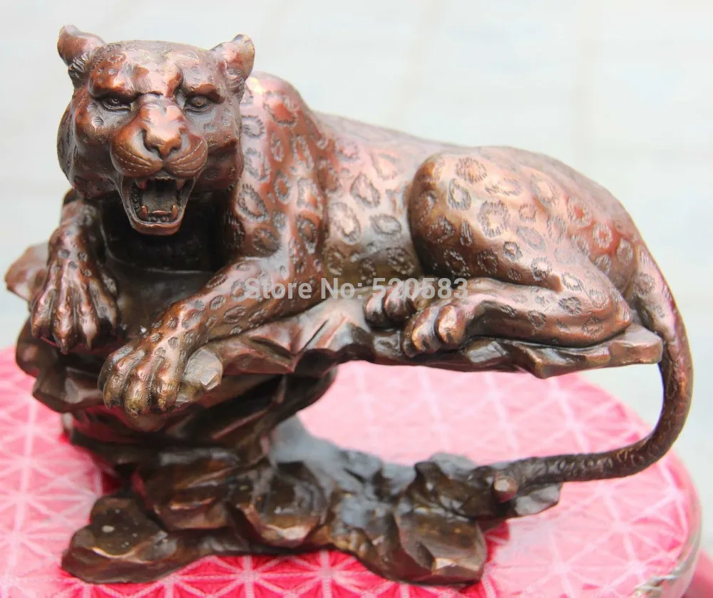 

Chnese Feng shui Copper Bronze Animal Ferocious Leopard Panther Statue Sculpture