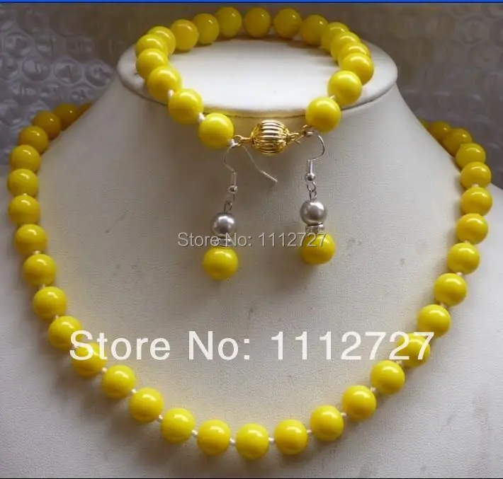 

New Natural Jewelry Beads Fashion 10mm Yellow Sea Pearl shell Necklace&Bracelets Earrings Fashion Jewelry Making Wholesale Price