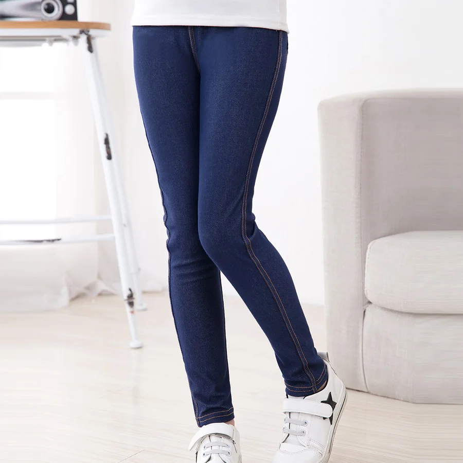 SheeCute New Spring Summer Fashion Girls Pencil knit Imitation denim fabric Jeans Kids Candy Colore Mid Waist Full Length pants