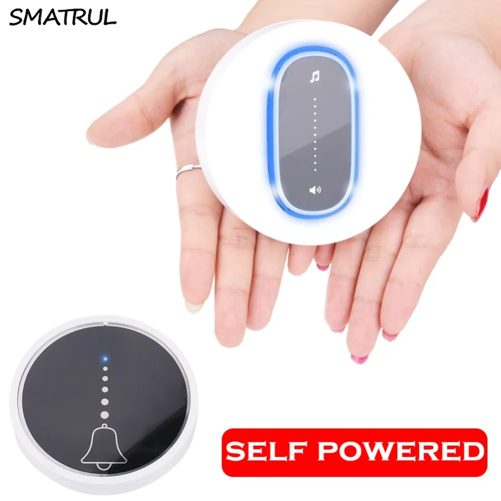 SMATRUL self powered Waterproof Wireless DoorBell night light no battery EU plug home Cordless Door Bell 1 2 button 1 2 Receiver 01