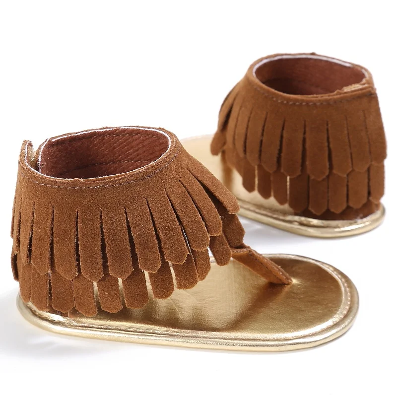 Летние сандалии для маленьких девочек, дышащая обувь с кисточками, Нескользящие шлепанцы, сандалии для новорожденных 0-18 месяцев