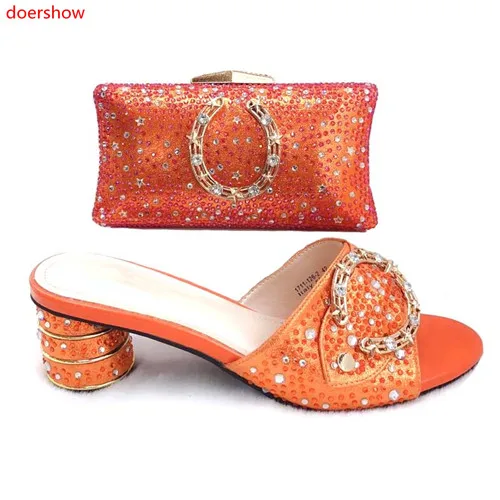 

doershow Amazing Italian design orange shoes and bag set with stones fashion sandals with purse for evening party!HLM1-14
