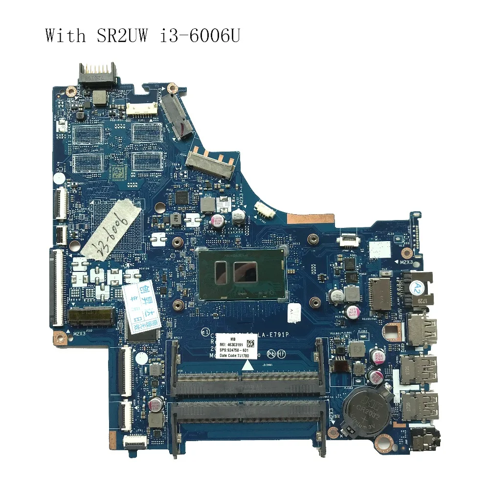 Отличная материнская плата 924750 601 для ноутбука HP 250 G6 15 BS с SR2UW I3 6006U DDR4 CSL50/CSL52 LA E791P