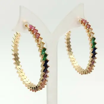 

fashion earring 40mm golden filled rainbow cubic zirconia circle earrings