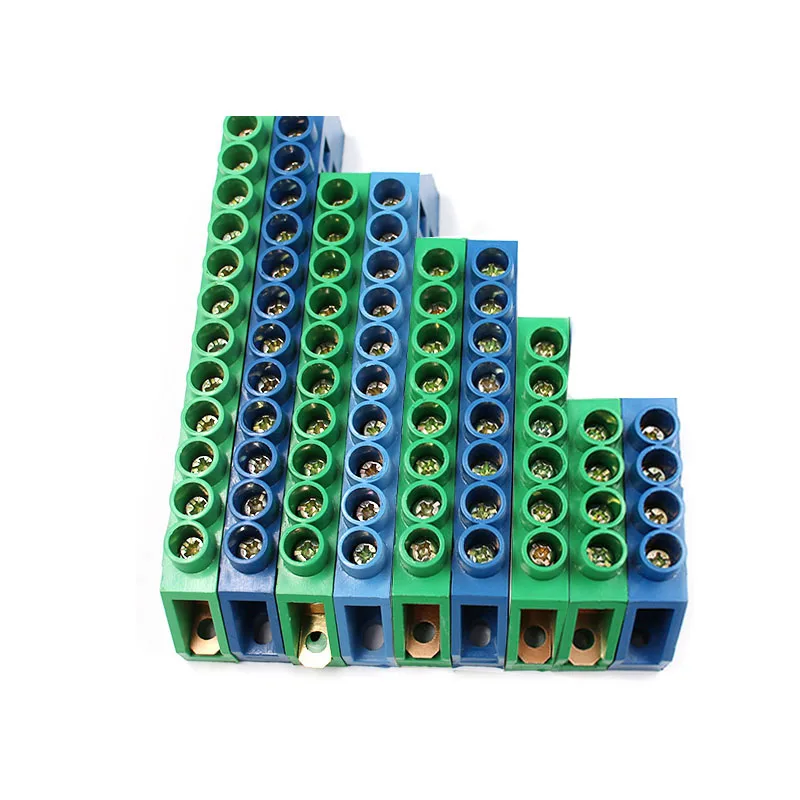 

1PCS Blue green Bridge Design Zero Line 4 6 8 10 12Position Copper Grounding Strip Terminal Block Connector